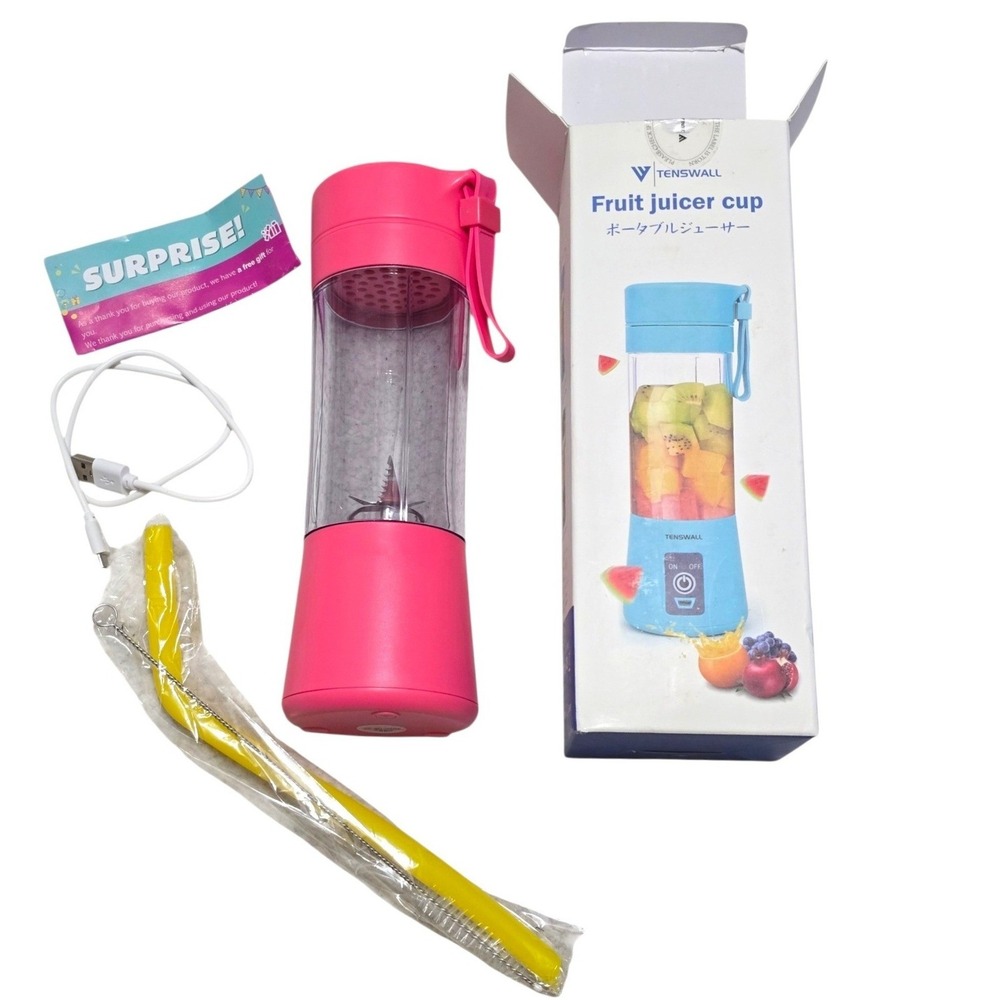 Tenswall‎ Portable Fruit Juicer Cup Pink USB Rechargeable Personal Blender 380ml